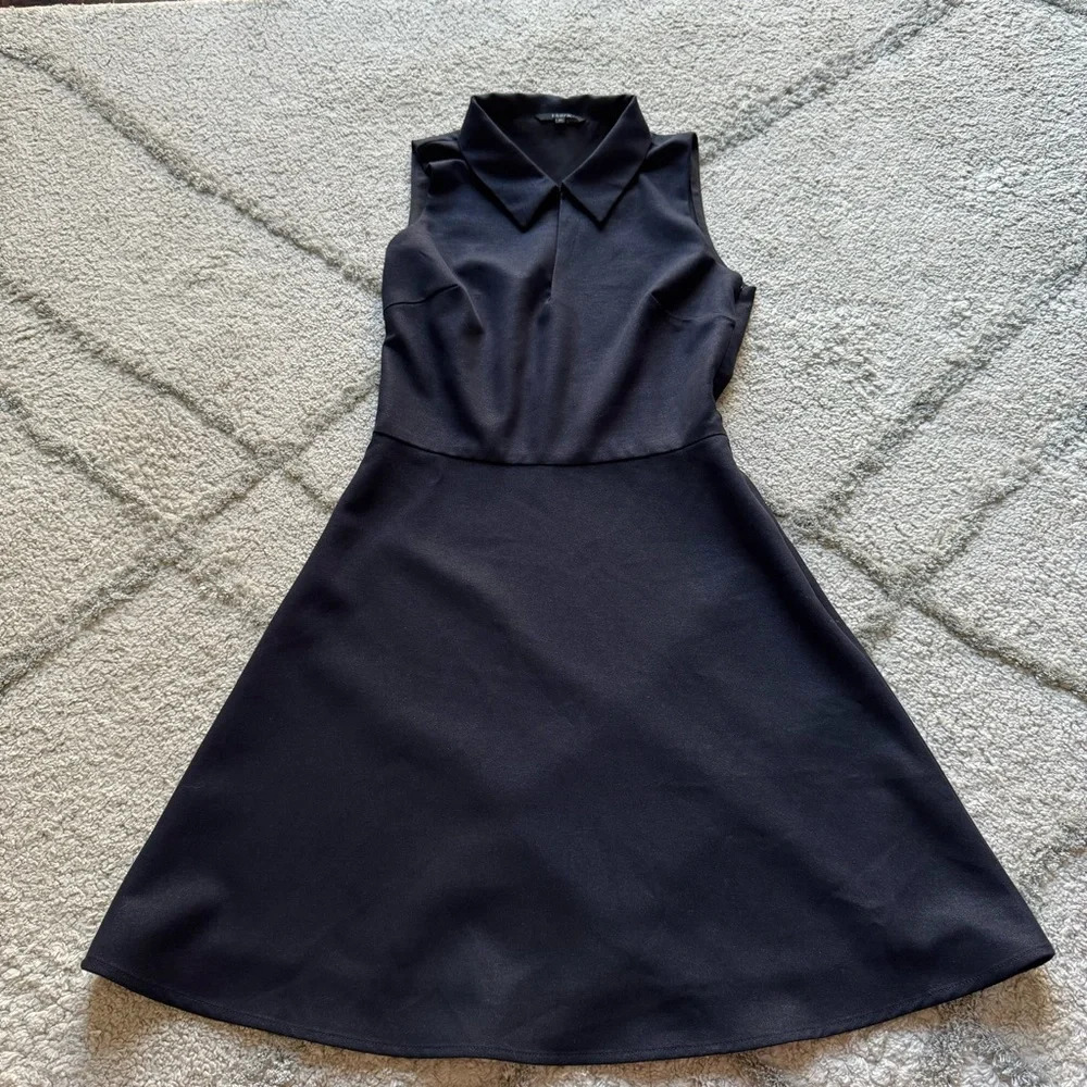 FRNCH mini dress navy blue metallic collared fit and flare dress XS